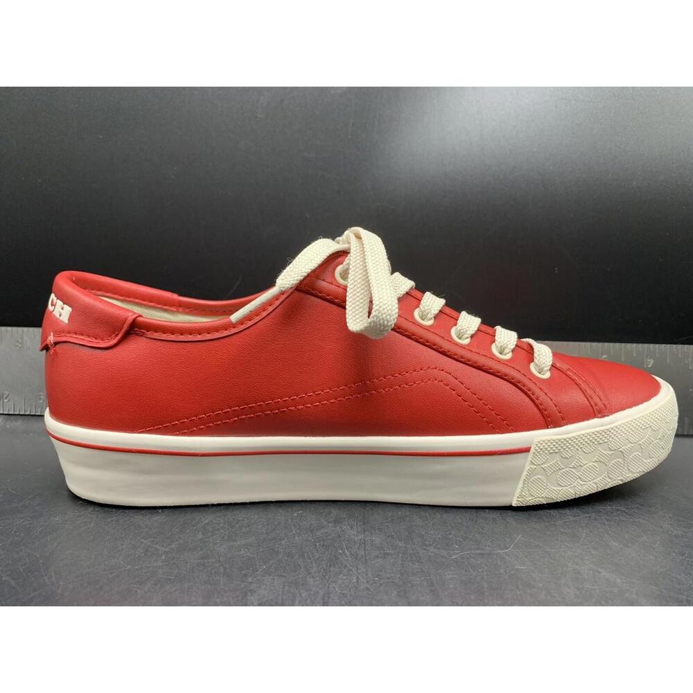 Red Coach Shoes Women's Lowline Leather Low Top Sneaker Size 8.5 B Red White - Picture 13 of 15